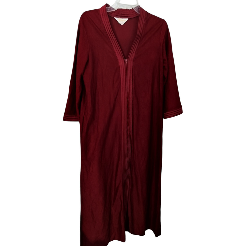 3292) Vintage Komar Burgundy Zip 3/4 Sleeve Velvety Robe Medium